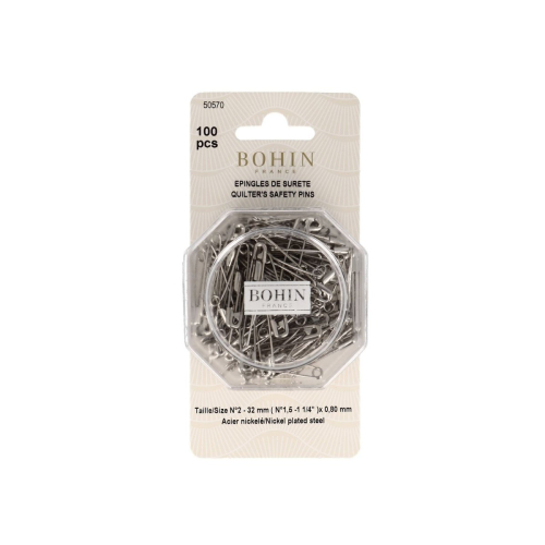 Box of 100 'Nina' safety pins - coiled spring - No.  2 - 32 mm - ø 0.80 mm