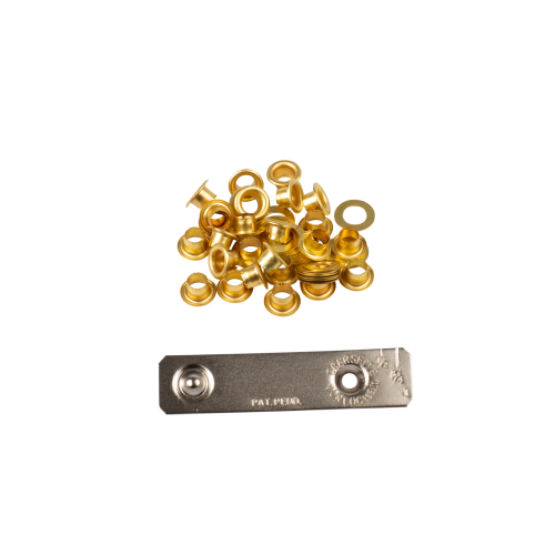 Eyelets with washers and tool